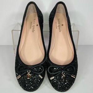 Kate Space Willa Ballet Flats Black Glitter Sparkle Slip On Shoes Size 5